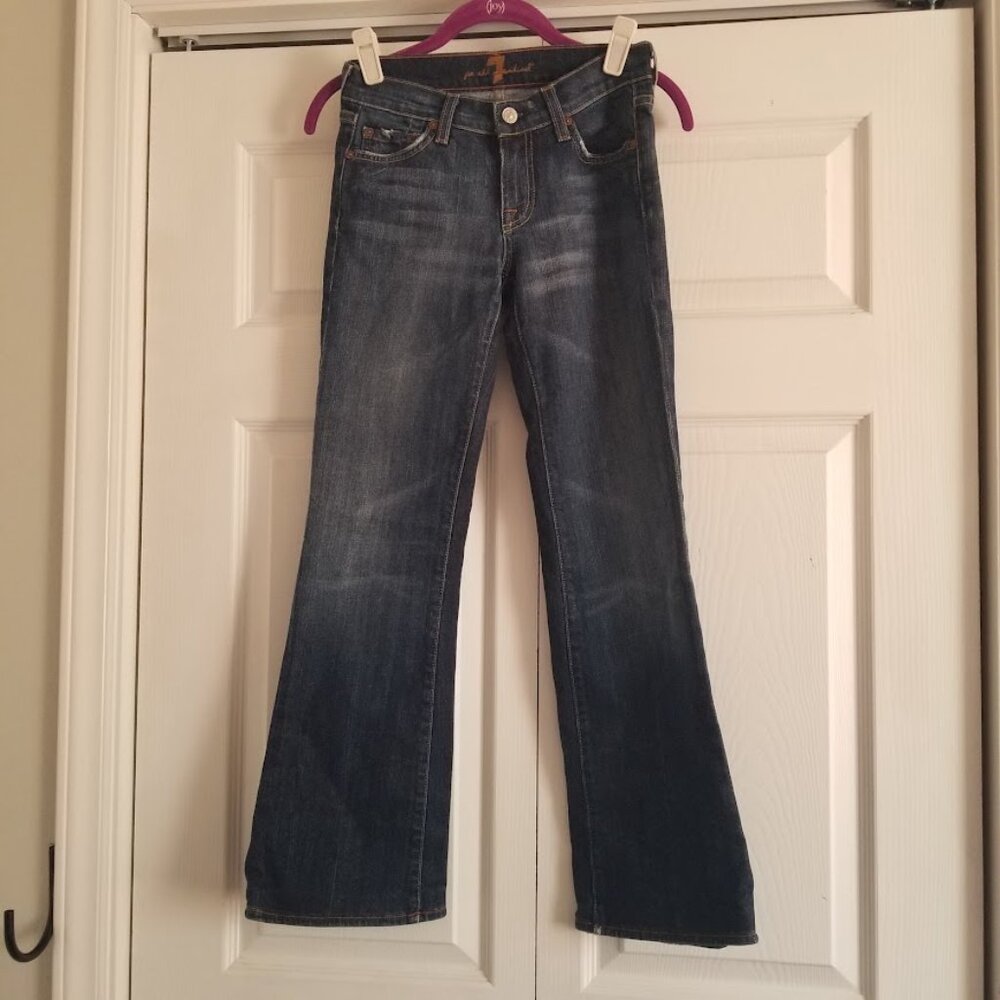 7 for All Mankind Women's Jeans 24 Blue Rhinestone Bootcut Y2K Bling
